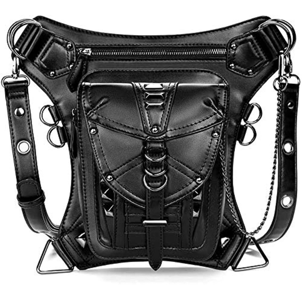 Gothic Black Leather Steampunk Fashion Waist/ Hand Bag